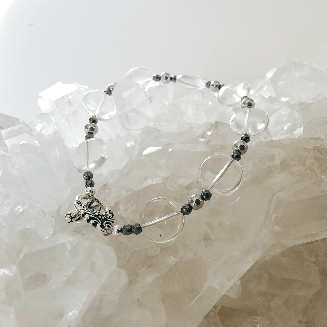 Crystal Quartz Toggle Coin Bracelet