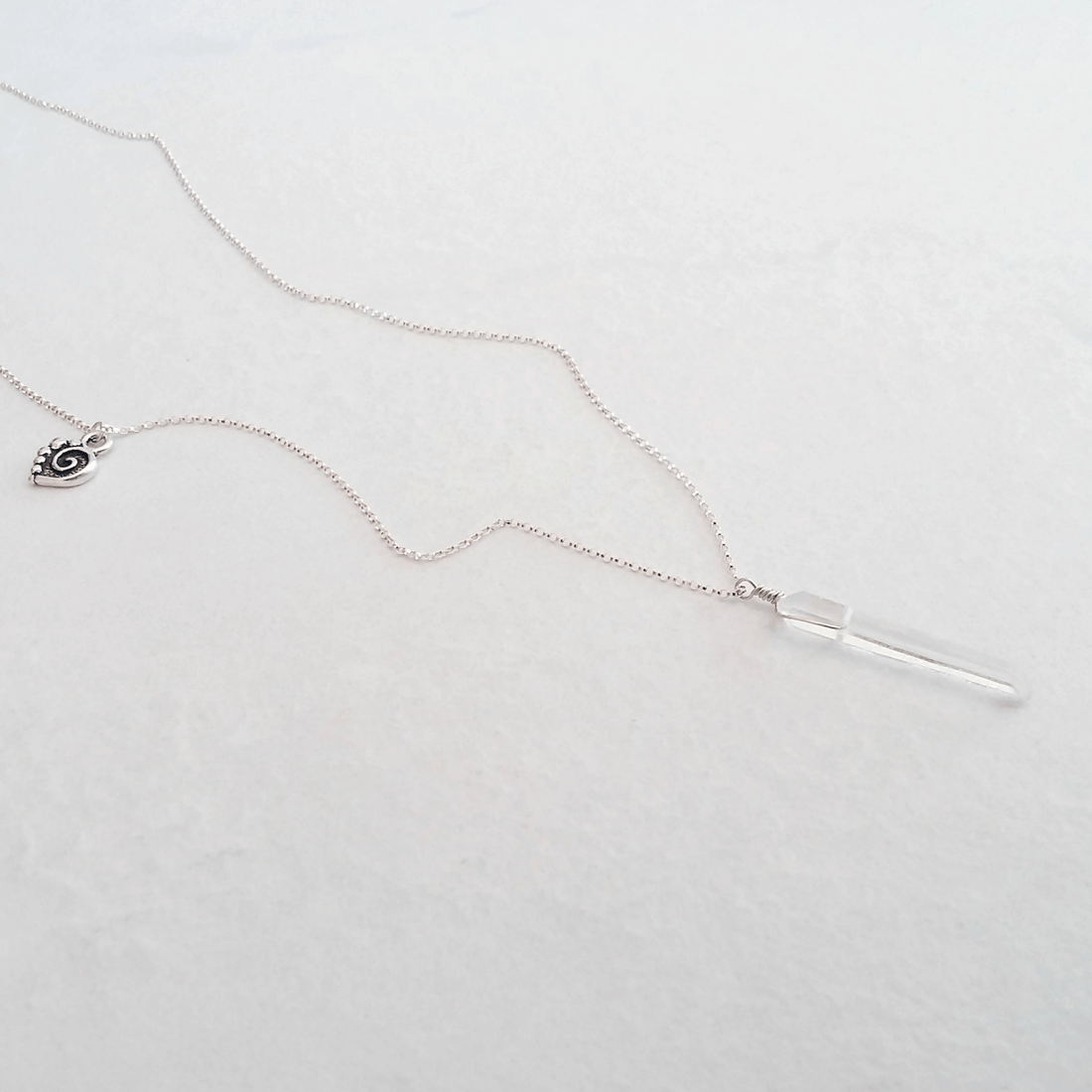 Crystal Quartz Point Necklace with Spiral Heart