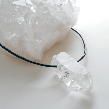 Crystal Quartz Large Point Leather Cord Necklace