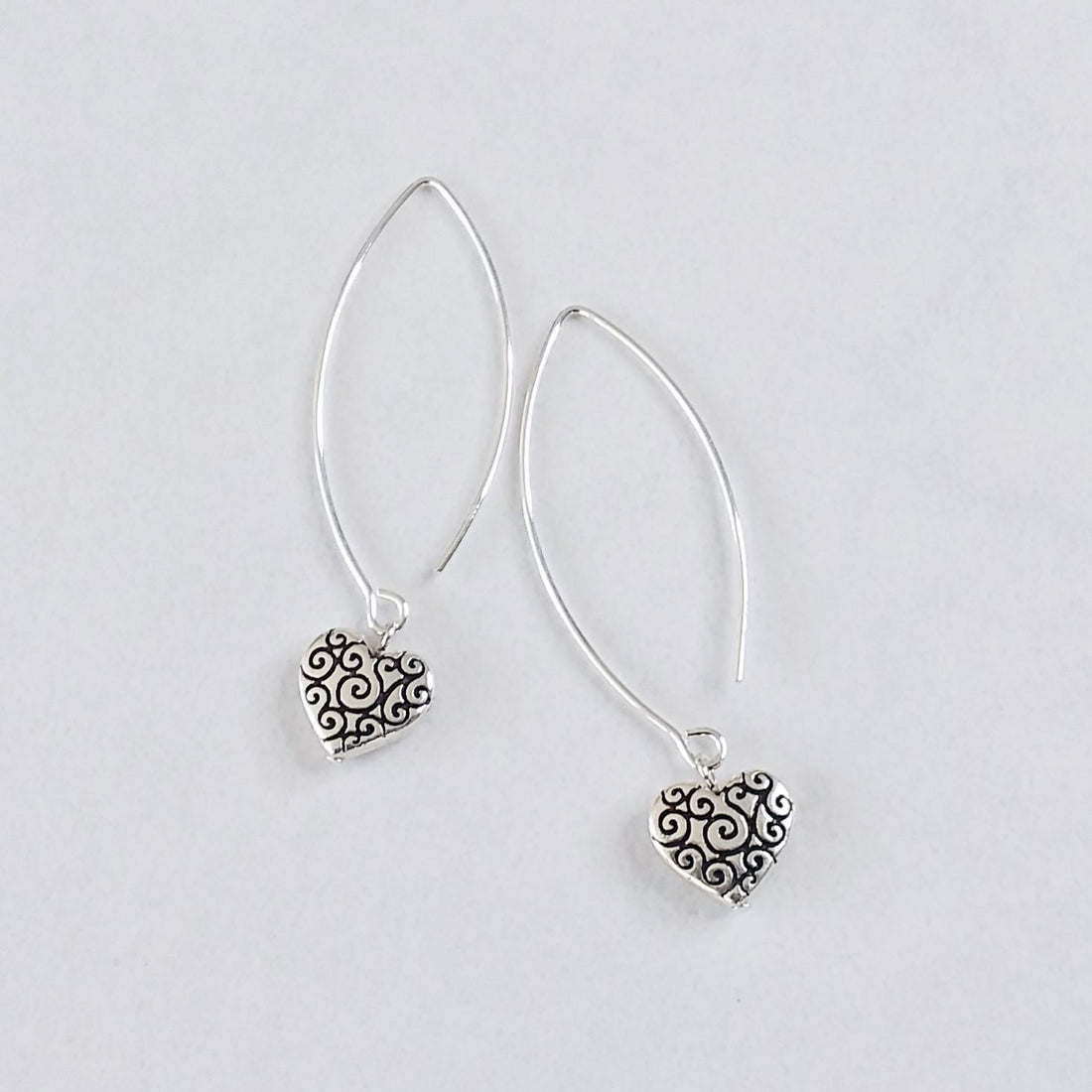 Antique Heart Bow Dangle Earrings