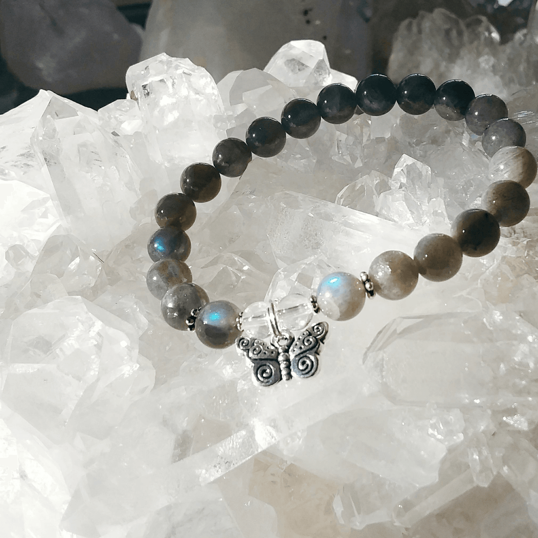 Labradorite Stretch Bracelet with Butterfly