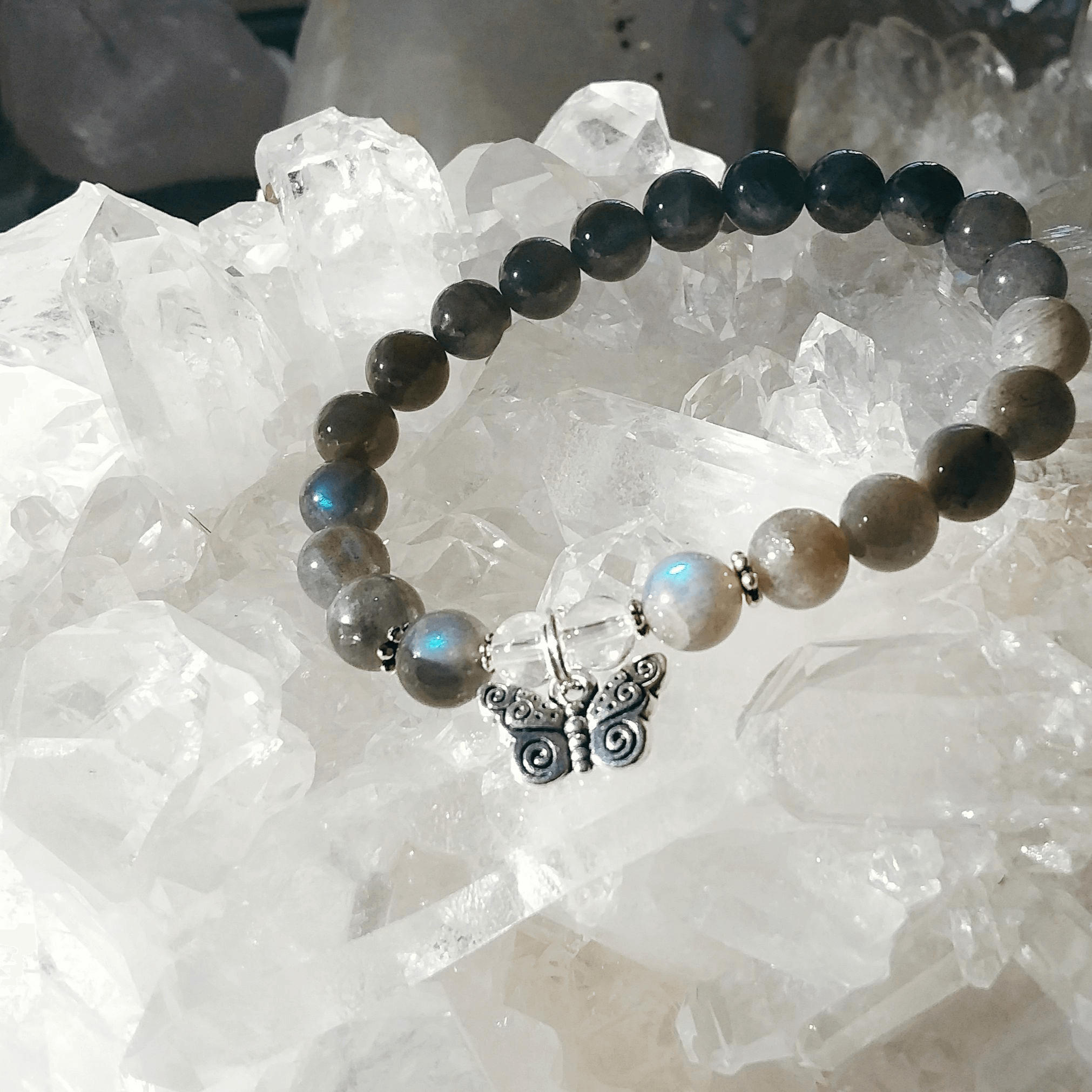 Labradorite Stretch Bracelet with Butterfly