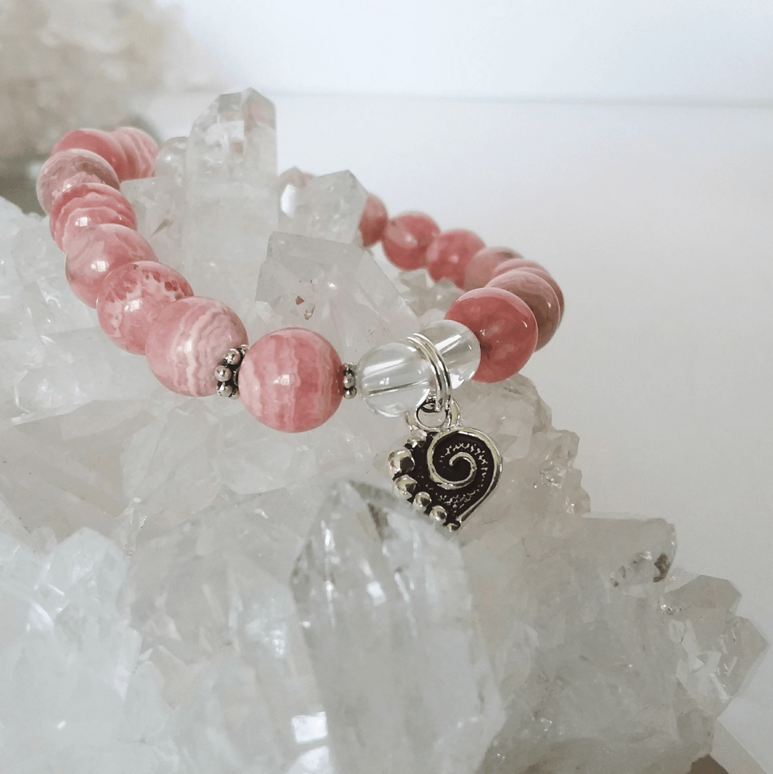 Rhodochrosite Stretch Bracelet with Spiral Heart