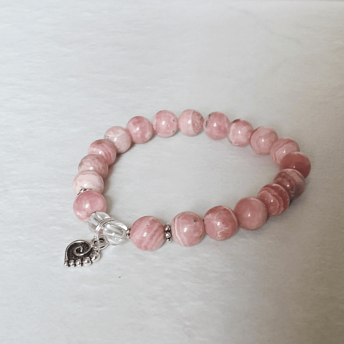 Rhodochrosite Stretch Bracelet with Spiral Heart
