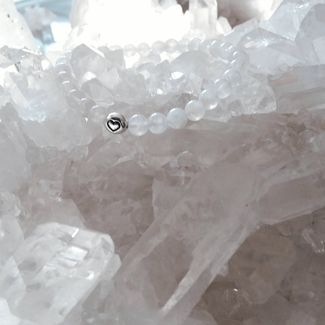 Rainbow Moonstone Stretch Bracelet with Tiny Heart