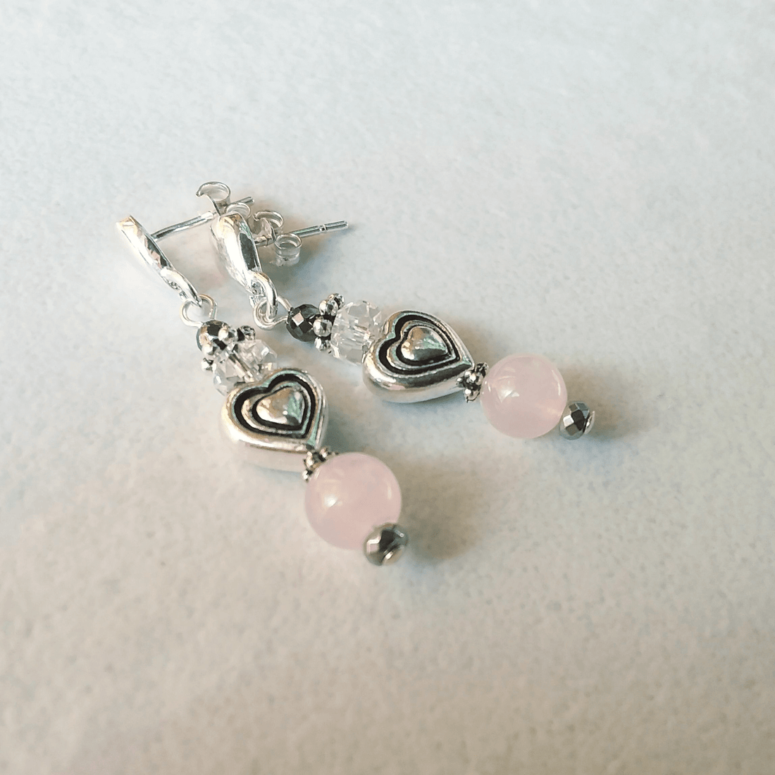 Rose Quartz Heart Stud Earrings