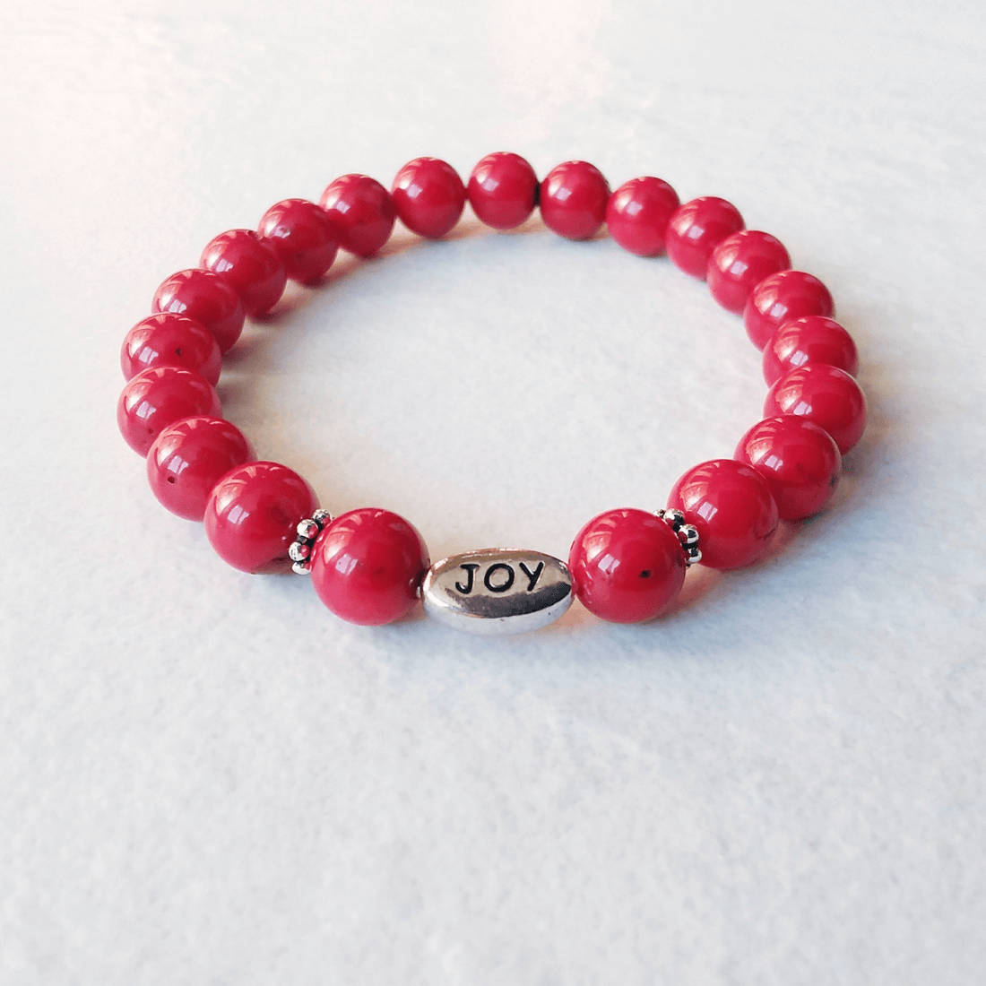 Red Sea Bamboo Stretch Bracelet with "Joy"
