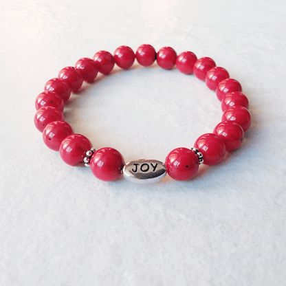 Red Sea Bamboo Stretch Bracelet with &quot;Joy&quot;